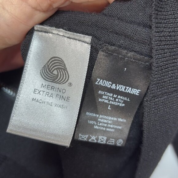 ♦️ Zadig and Voltaire sixtine M skull extra fine merino wool zip up hoodie - Picture 7 of 7
